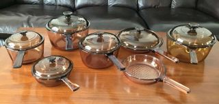 13 Pc Visions Visionware Corning Ware Amber Glass Cookware - Saucepan,  Skillets