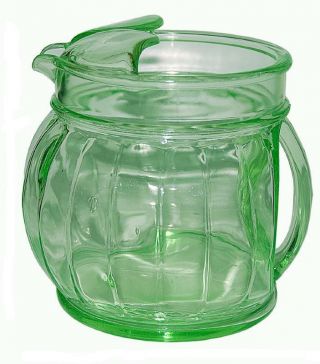 Jenkins Depression Glass Rarely Found Green Ice Lip Kitchen Pitcher / Jug
