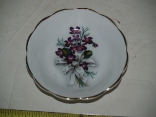 Royal Grafton Fine Bone China Coaster Trinket Dish 4” Purple Flowers W/ Bow