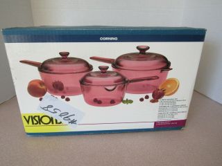 Box Visions By Corning Cranberry 6 Piece Cookware Set With Lids