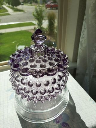 Rare Vintage Fenton Orchid Wisteria Hobnail Lid Candy Dish,  Very Rare Stunning