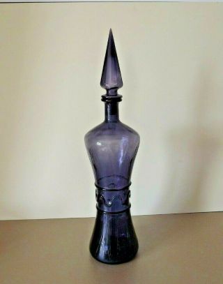 Vintage Empoli Amethyst Purple Glass Genie Bottle Decanter Mcm 1960 