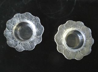 Lalique France Geranium Leaf Frosted Crystal Glass Bowl Dish 2pc Set 5 3/4 "