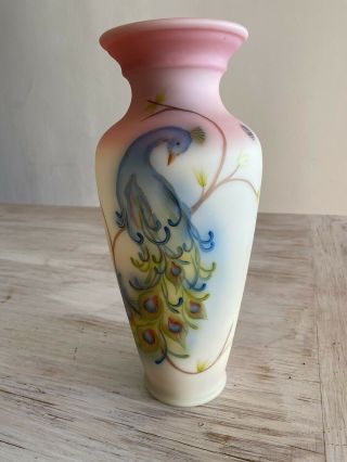 Fenton Hand Painted Burmese Vase Large Peacock S.  Waters Nwt Msrp $240