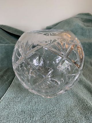 Vintage Signed Waterford Crystal Round Rose Bowl Vase 8,  Inches No Box