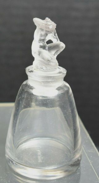 Vintage Miniature R.  Lalique Glass Perfume Bottle,  Nude Stopper
