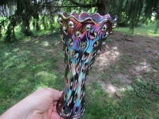 Millersburg Swirled Hobnail Antique Carnival Art Glass Vase Purple Spectacular