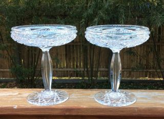 Matched Pair Hawkes American Brilliant Period Cut Crystal Glass Compote