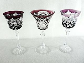 Rare Antique Baccarat Flawless Crystal Amethyst Cut - To - Clear 3 X Wine Goblet