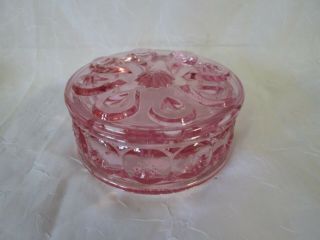 1x Moon And Stars Pattern Glass Pink Le Smith Round Lidded Powder Box Dish Glass
