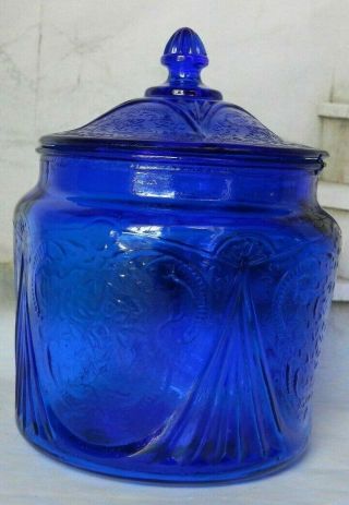 Blue Royal Lace Cookie Jar& Lid Hazel Atlas Depression Glass Vintage Rare Excell