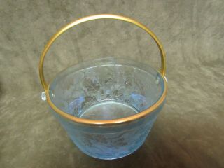 Rare Fostoria glass 1920 ' s Oakwood iridescent Azure Blue Whip Cream Pail w/Bail 3