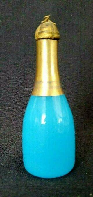 French Blue Opaline Antique Perfume Scent Bottle Ornate Ormolu Bronze Stopper 3
