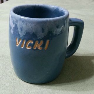 Vintage Van Briggle Pottery Colorado Springs Blue Coffee Mug " Vicki "