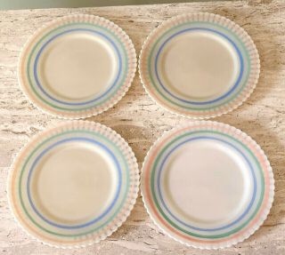 4 Macbeth Evans Petalware Cremax W/ Pastel Color Bands 8 " Lunch Plates Stripes