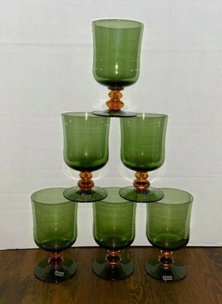 Vtg Nason Moretti Murano Italy Tumbler Water Iced Tea Wine Glasses Green Orange