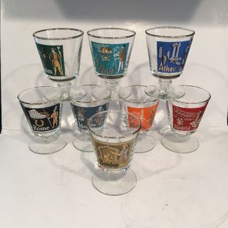 Vintage Libbey International Cities Of The World Footed Cocktail Glasses