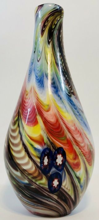 Murano Art Glass Vase 16” Tall Millefiori & Rainbow Swirls 9 Pounds - Unsigned