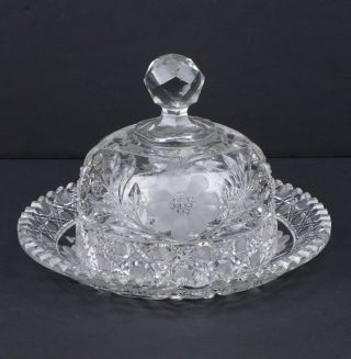 Abp Brilliant Cut Glass Crystal Domed Butter Cheese Dish Polished Hobnail Flower