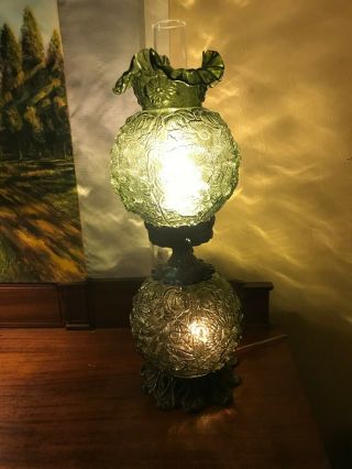 Fenton Glass Green Poppy Gone With The Wind Lamp