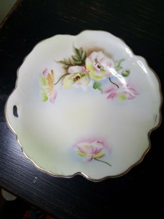 Vintage Lefton China Hand Painted Pink Floral 5” Hanging Plate Ne2603