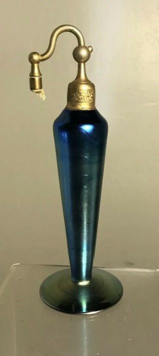 Antique Steuben Glass Perfume Bottle Atomizer Blue Aurene Devilbiss