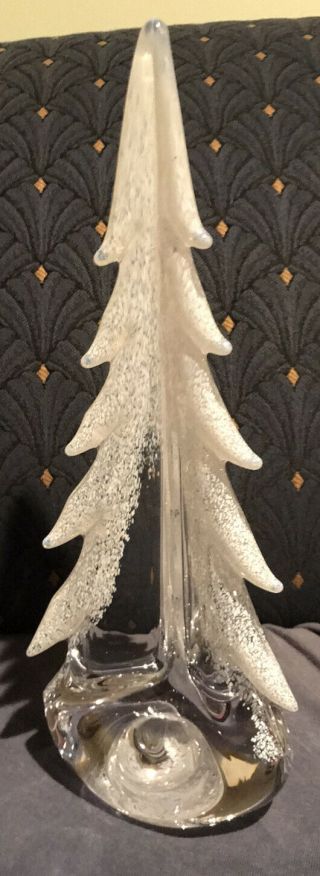 Simon Pearce Handcrafted Glass 12” Snowy Evergreen Tree