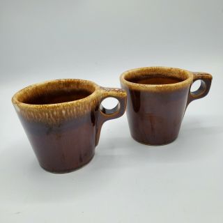 Set Of 2 Hull Usa Brown Drip Glaze Pottery Oven Proof Coffee Mug Cup 10 Oz