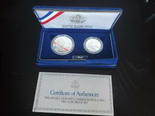 Proof Us 1993 U.  S.  Silver Dollar & Half Bill Of Rights Two Coin Set Ogp