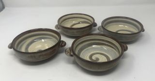 Brown Creigiau Wales Welsh Studio Art Pottery Ceramic Bowl Swirl Design 2