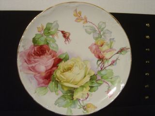 Vintage Etruria Mellor & Co.  Plate With Pink And Yellow Roses 8 - 1/4 " Dia,