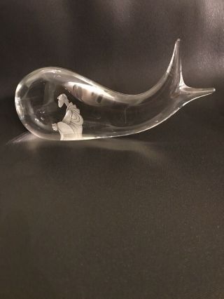 Vintage Kosta Boda Sculpture " Jonah & Whale " Art Glass Crystal Signed 10 "