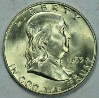 1953 - D Franklin Half Dollar Brilliant Uncirculated Silver 50c