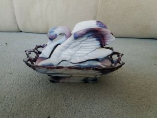 Westmoreland Purple Slag Swan On Lacy Basket Covered Dish