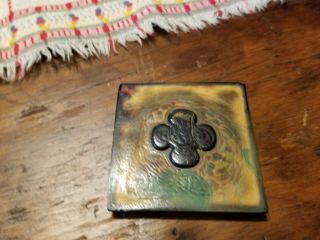 Two Tiffany Favrile Art Glass Tile Clover Arts And Crafts 3