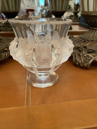 Stunning Lalique " Dampierre " Vase With Birds And Vines,  Frosted Crystal Glass