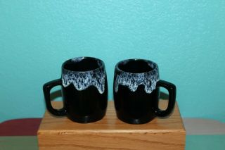 2 Van Briggle Colorado Springs Black With Blue / White Drip Cups Mugs