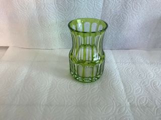 Vintage Saint Louis French Cut Crystal Green Color Vase Signed 5 7/16 " Tall