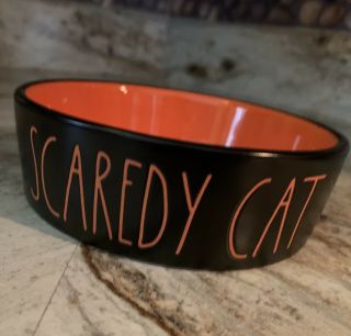 Rae Dunn Halloween Small Dog/cat Bowl Dish Ll Scaredy Cat Black/orange
