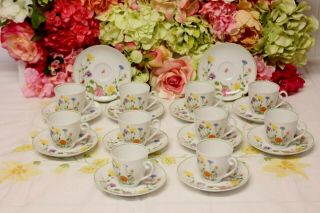 Denby,  " Wonderland " Porcelain Cups And Saucers (10)