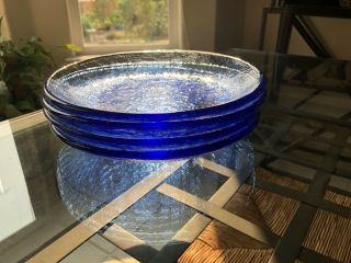 8 1/4” Fire And Light Cobalt Blue Recycled Glass Salad Plate Set Of 4