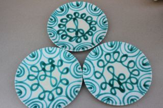 Gmundner Keramik Austria Dizzy Striped Green 9 5/8 " Plates Set Of 3