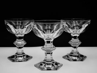 3 Baccarat Crystal " Harcourt 1841 " Tall Champagne / Sherbet Glasses France