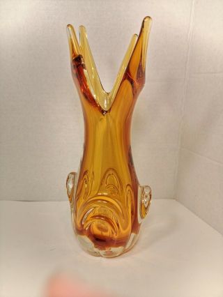 Vintage Lorraine / Chalet Style Canada Hand Blown Glass Vase Amber 12 "