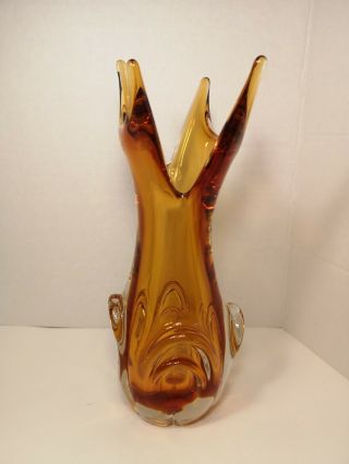 Vintage Lorraine / Chalet Style Canada Hand Blown Glass Vase Amber 12 