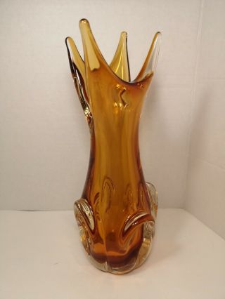 Vintage Lorraine / Chalet Style Canada Hand Blown Glass Vase Amber 12 