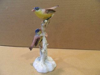 Vista Allegre Portugal Porcelain 2 Bird Figurine On Branch Flowers Vintage
