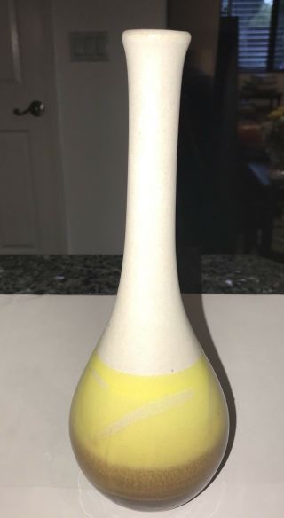 Vintage Medium 11” Handmade Ceramic Graceful Glazed Bud Vase White Brown Yellow