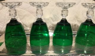 Set of 4 Fostoria GREEN AMERICAN LADY Water Goblets 6” Crystal Glass Stems Rare 2