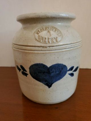 Vintage 1980s Pinewood Valley Salt Glaze Pottery Jug /crock Cobalt Blue Heart 7 "